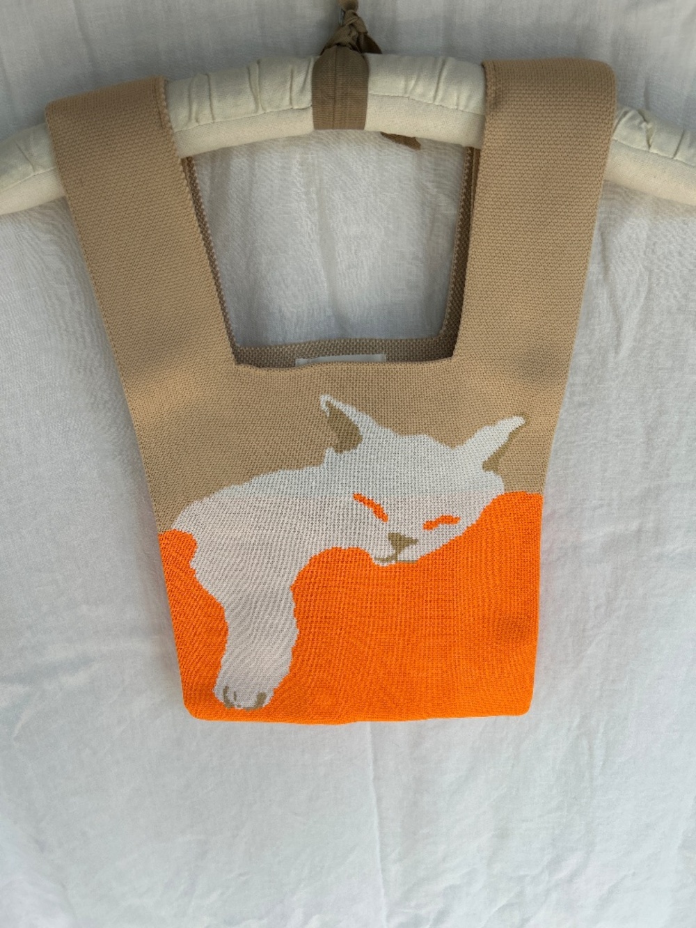 Piggy's Little Knitted Shop Small Tote - Napping Cat Kitten - Orange and Cream